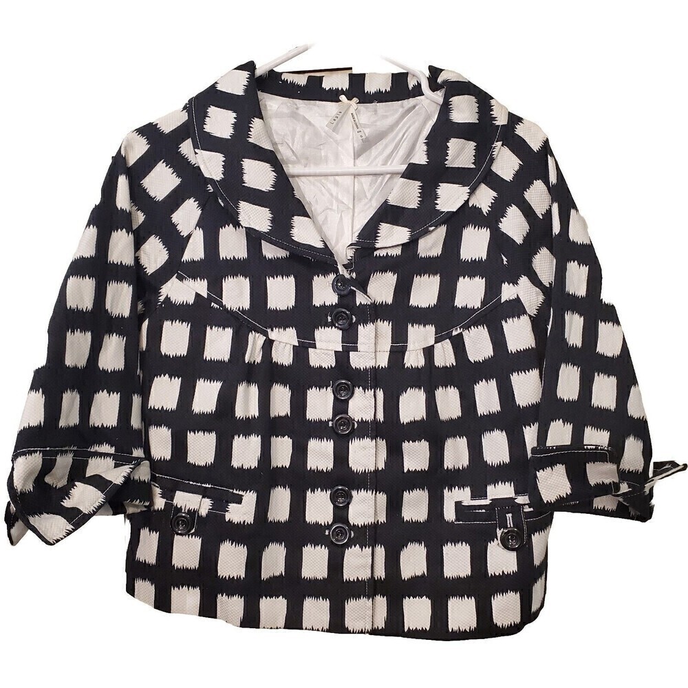 Lapis Blazer Womens Black White Small Lined Short Fall Button Down Career Office